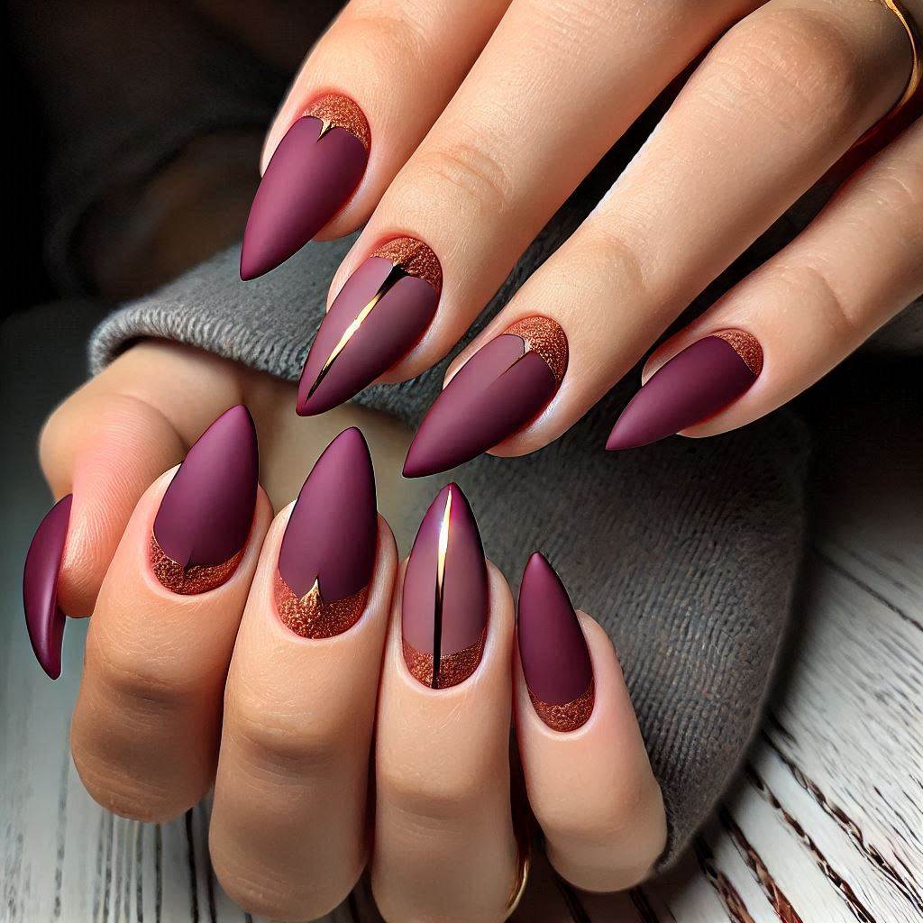 Matte Burgundy Almond Nails