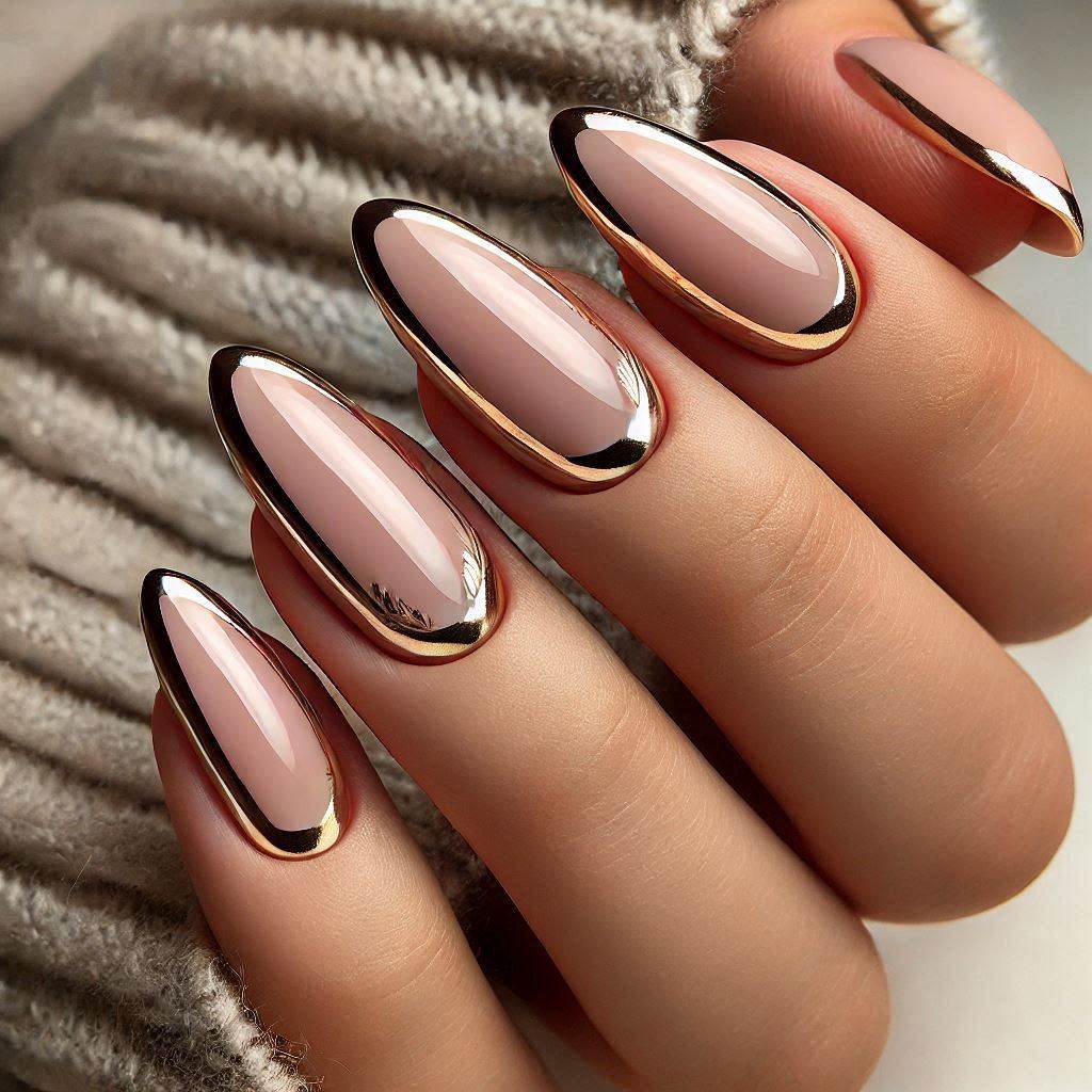 Almond-shaped nails with metallic accents