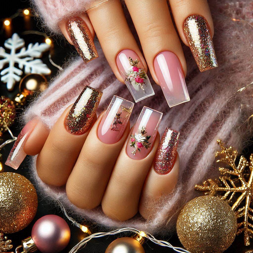 Shimmering Christmas French Tips