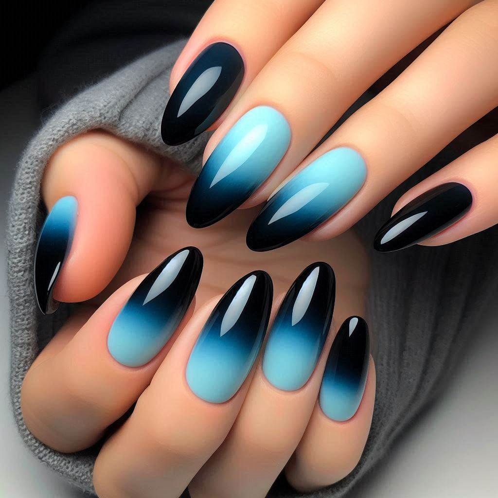 Black and Blue Ombre Nails