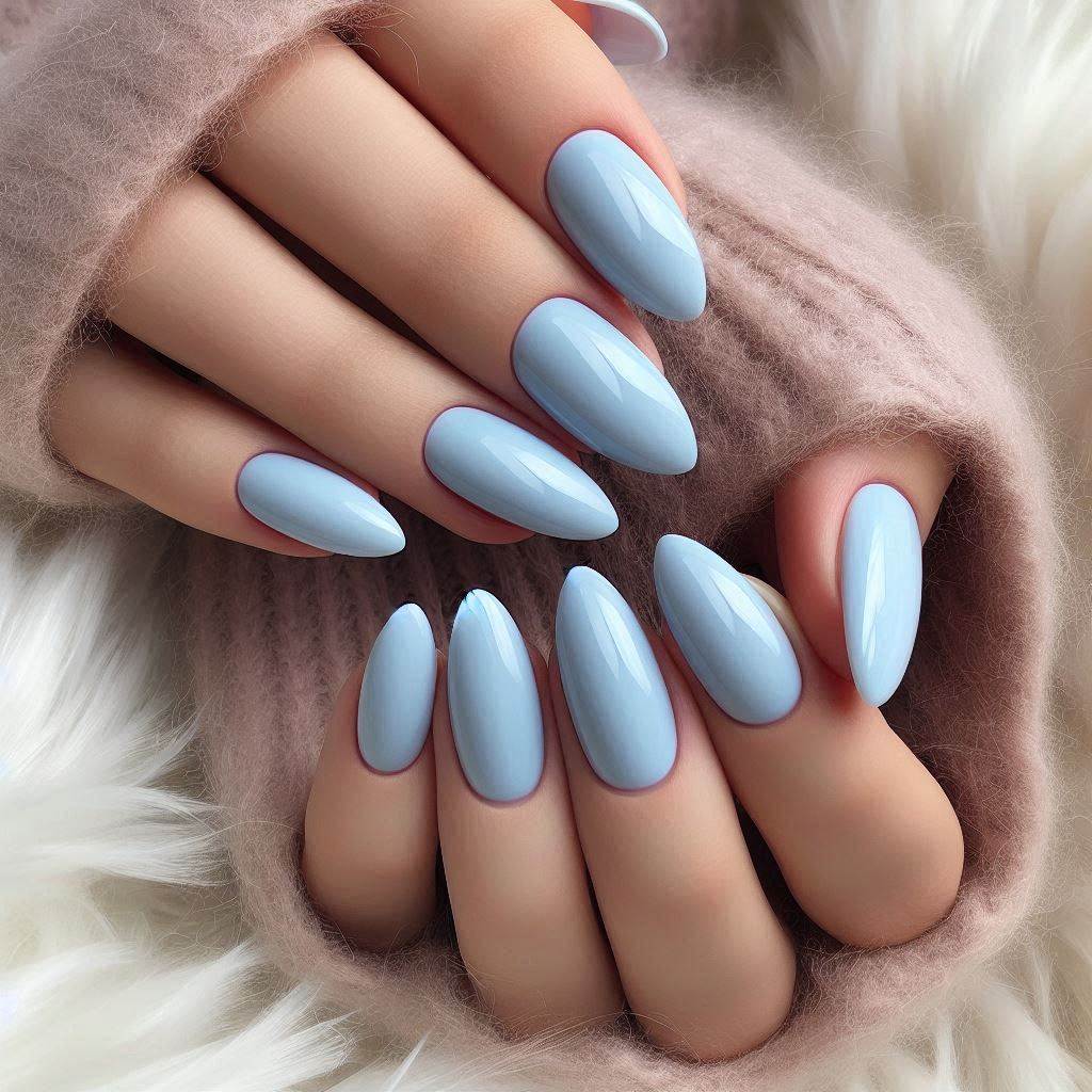 Cute Sky Blue Almond Nails