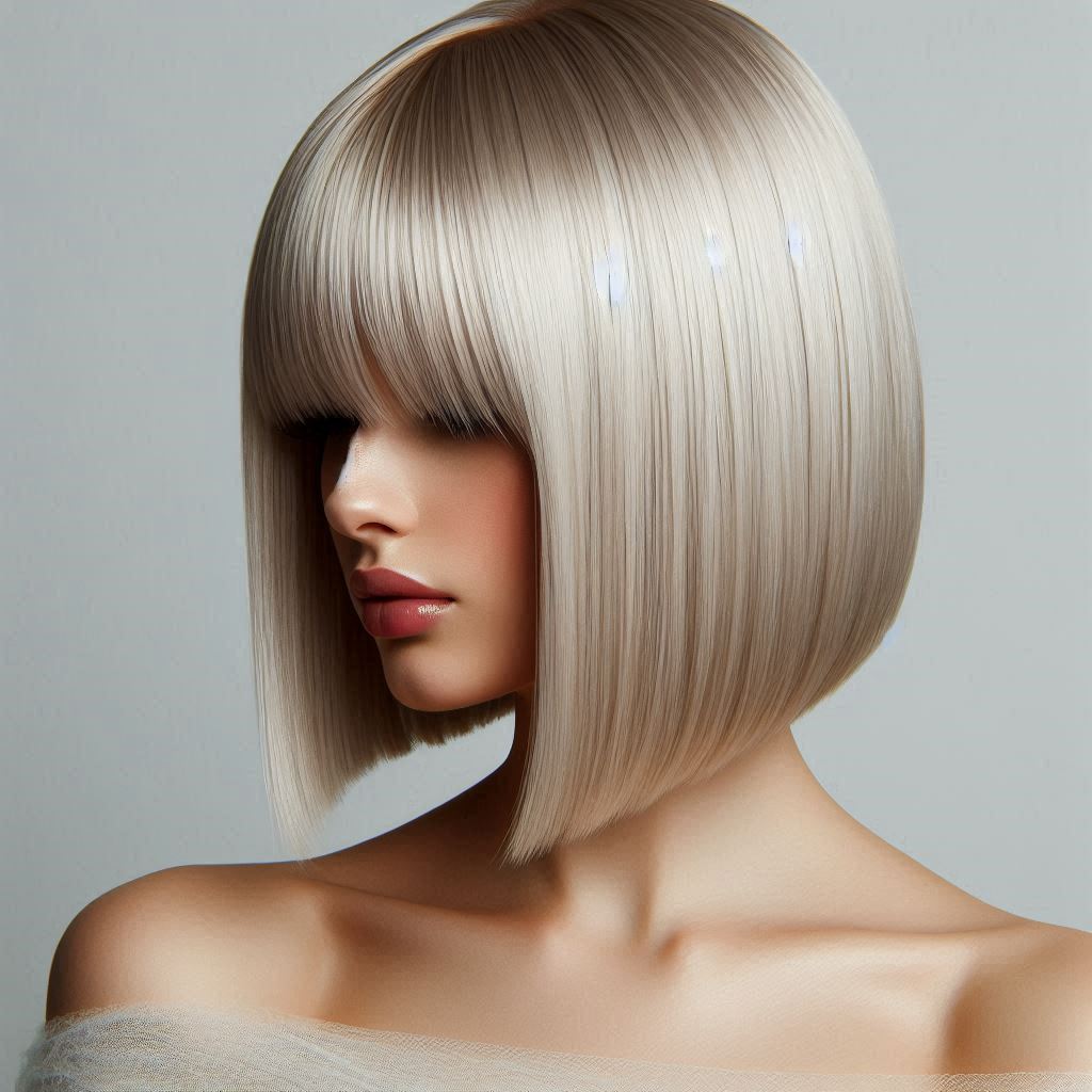 Collarbone-Length Blonde Bob with Bangs