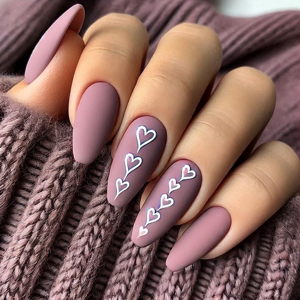 Matte Mauve with Line Art Hearts