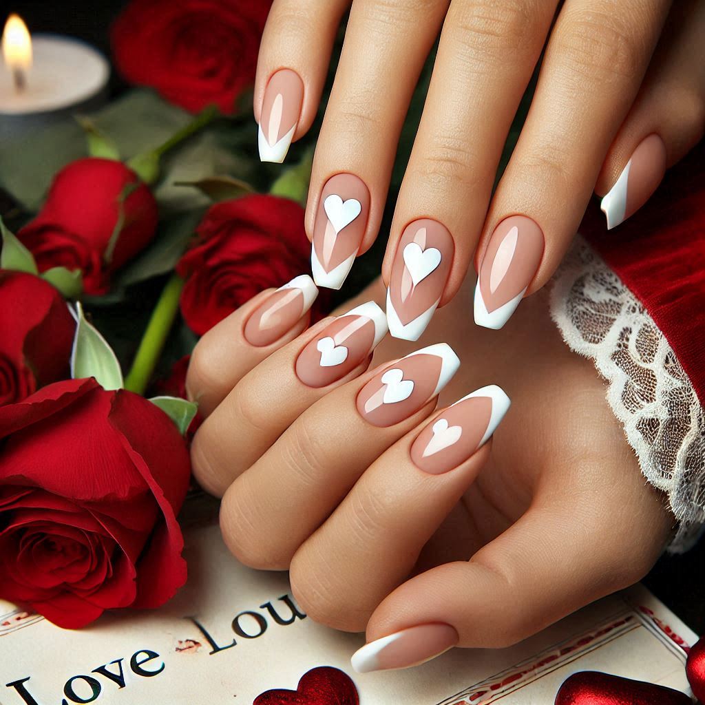 French Manicure with Heart Tips