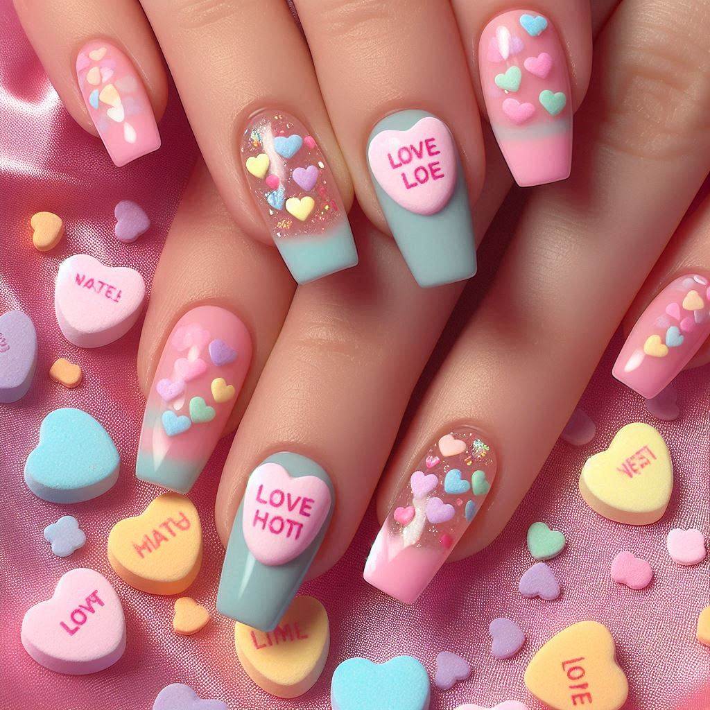 Conversation Hearts Nails