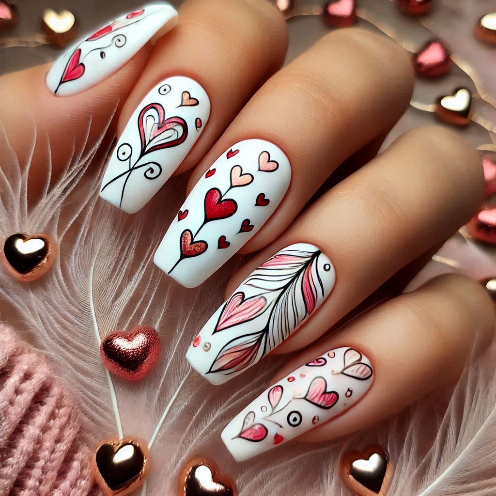 Doodle Heart Nails
