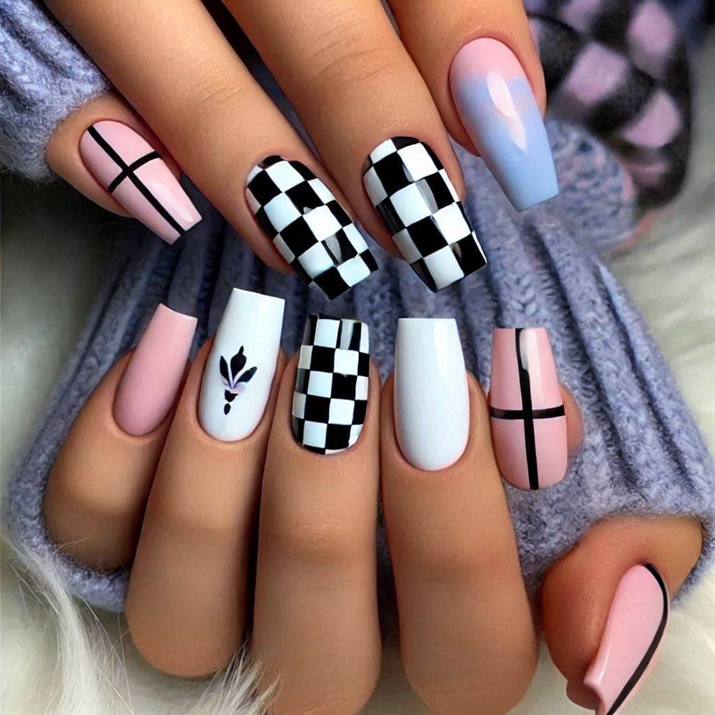 Checkerboard Chic Nails