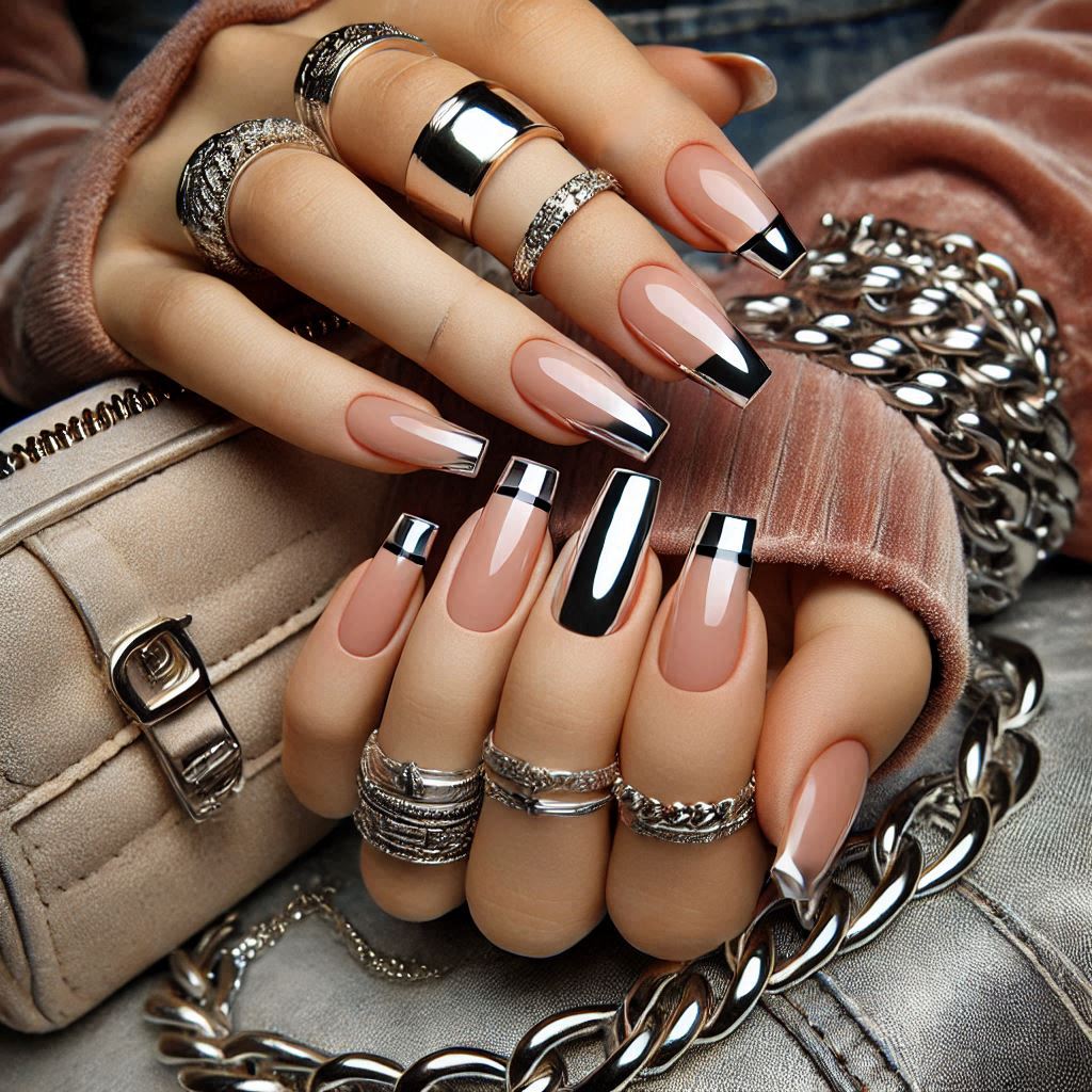 Chrome-Tipped French Nails