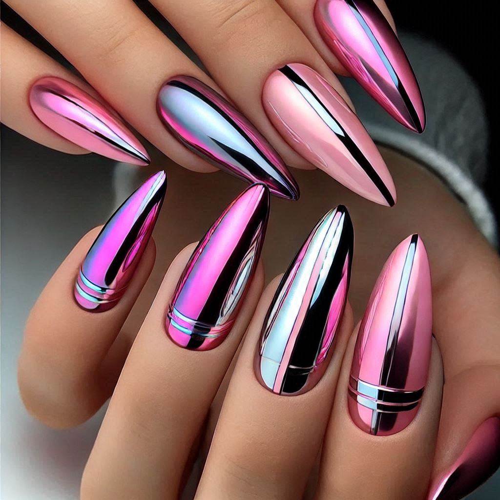 Pink and Chrome Nail Idea