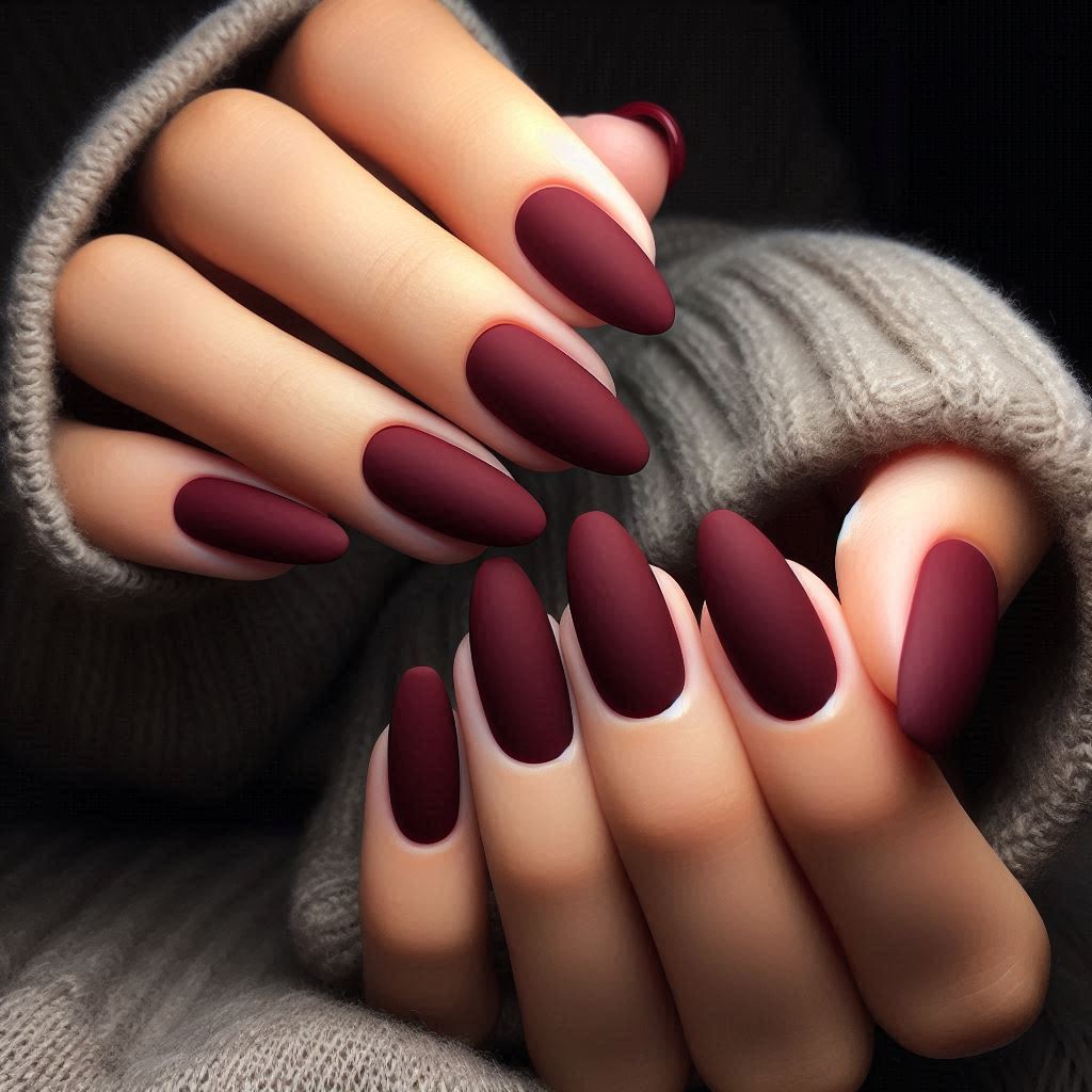 Dark Red Matte Nails