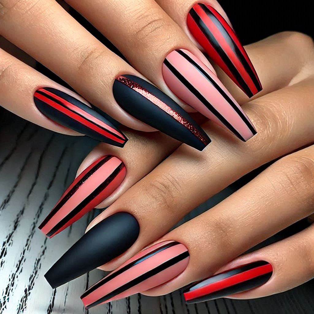 Bold Red and Black Nail Art