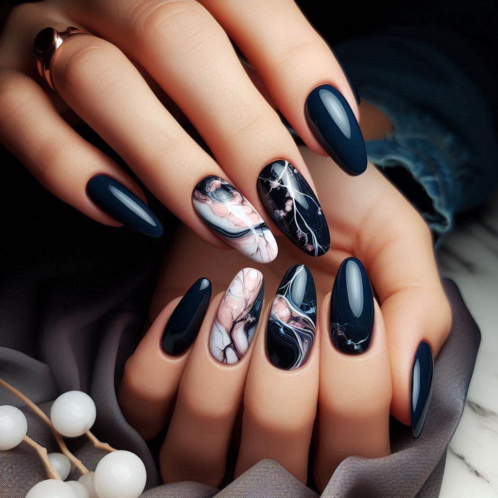 Dark Blue with White and Pink Marble Art