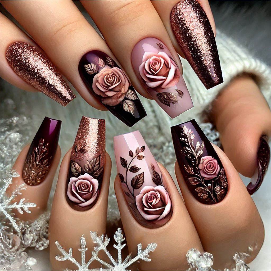 Winter Rose Nail Designs