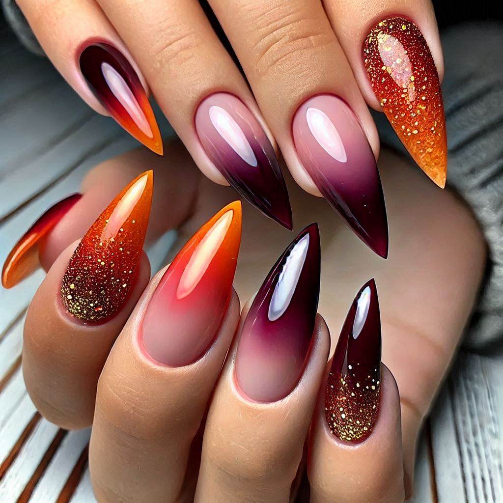 Autumn Ombre Almond Nails