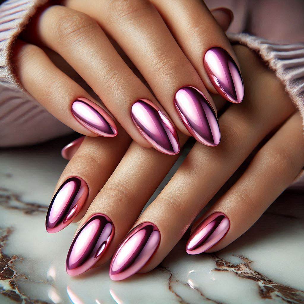 Pink Chrome Gel Nail Idea