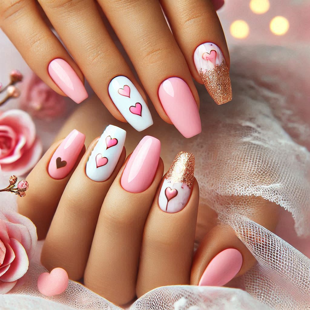 Pink & White Hearts with a Touch of Gold