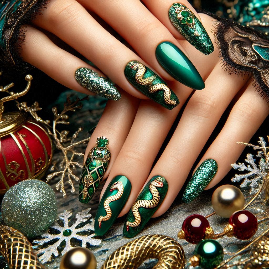 Emerald Green Snake Nails