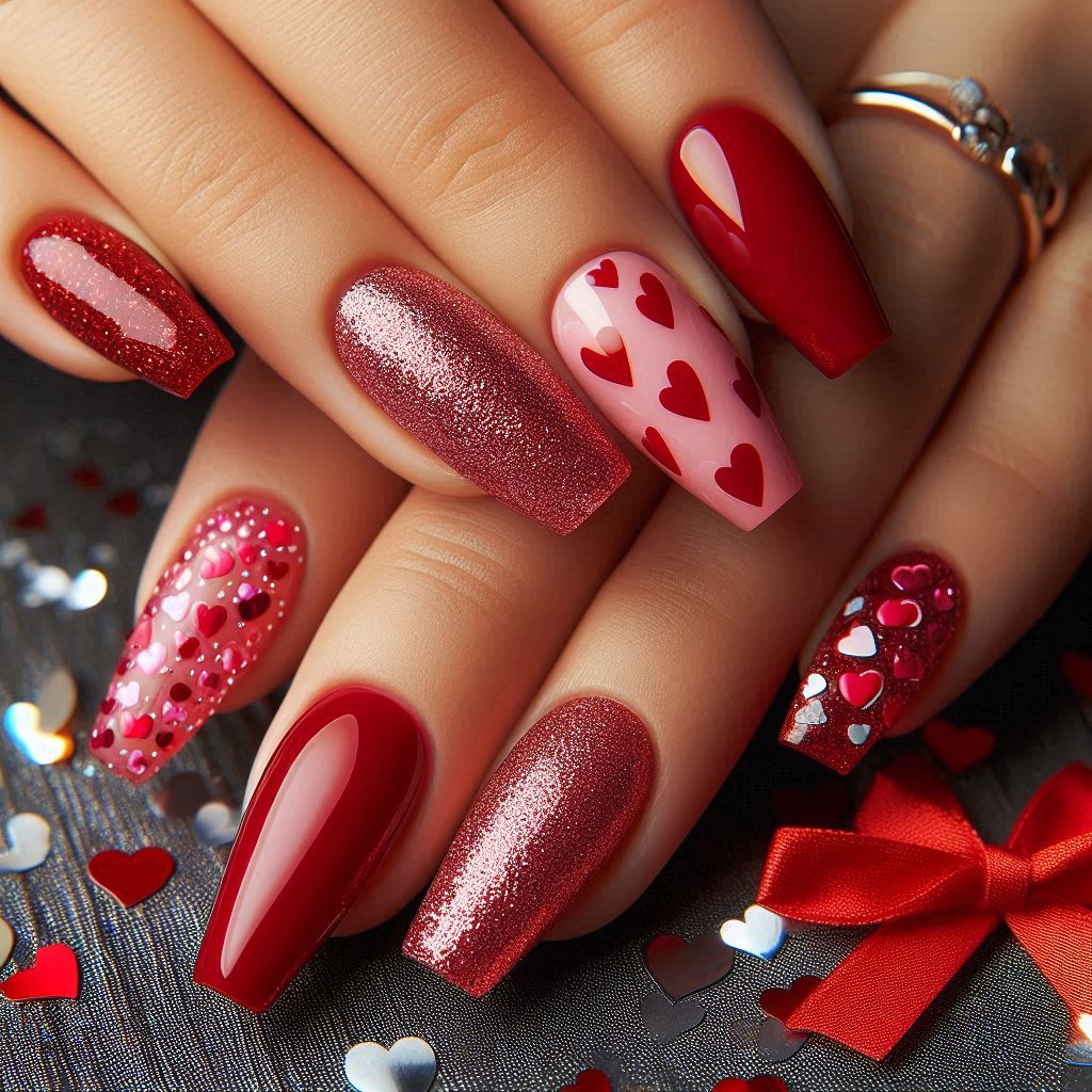 Glitter Heart Nails