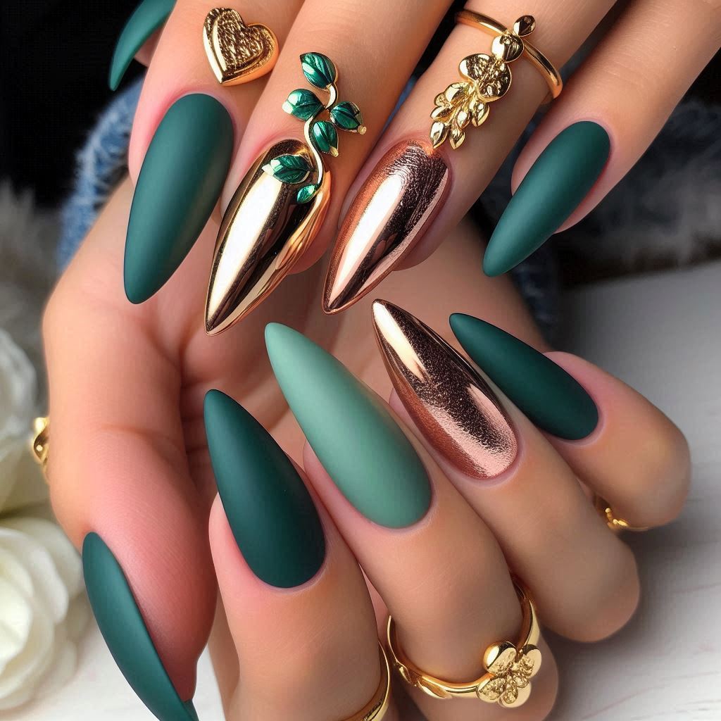 Green Love - Chic and Unexpected Almond Nail Art