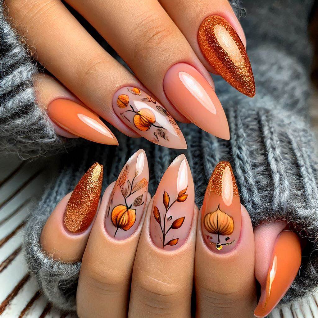 Cozy Pumpkin Spice Almond Nails