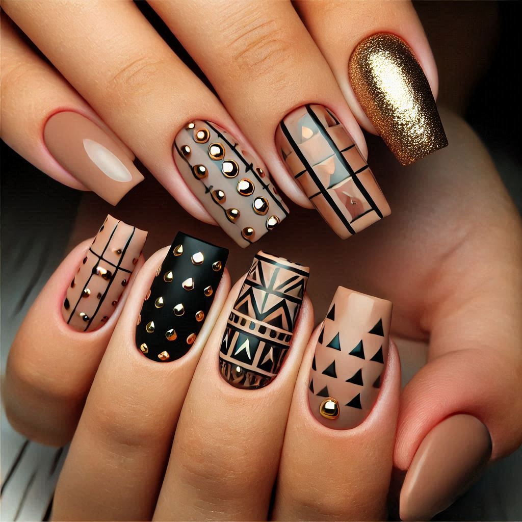 Geometric Mocha Nail Art