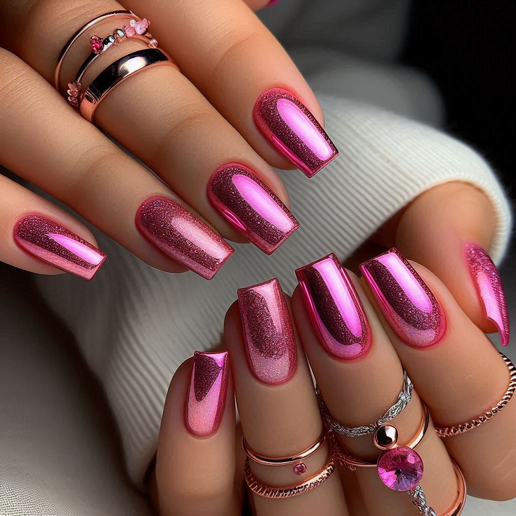 Short Nail Ideas Pink Chrome