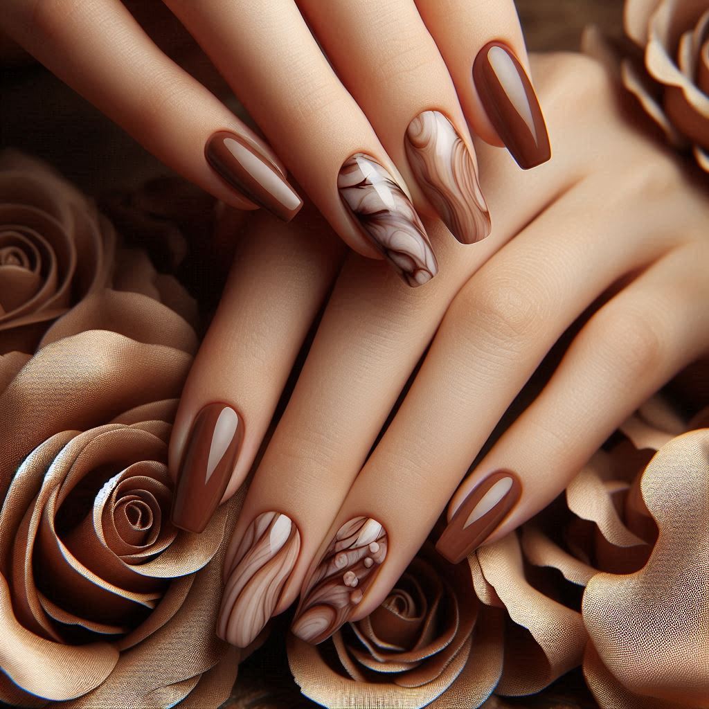 Brown Marble Nails