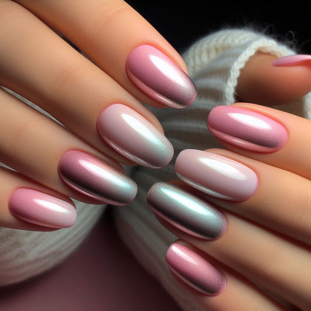 Chrome pink ombre nails