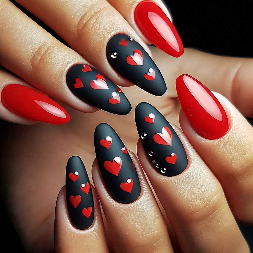 Classic Red Heart Acrylic Nails