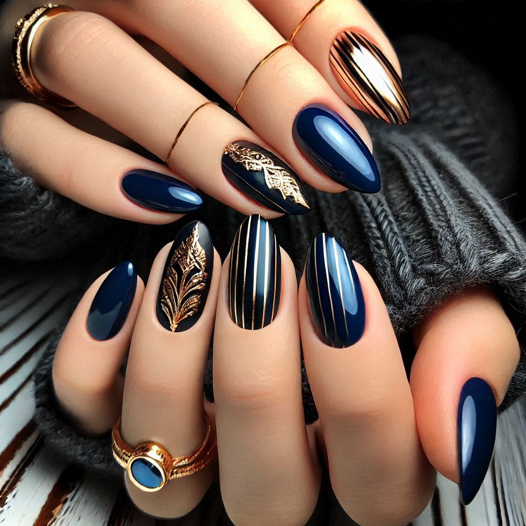 Royal Blue nails with diamond accents