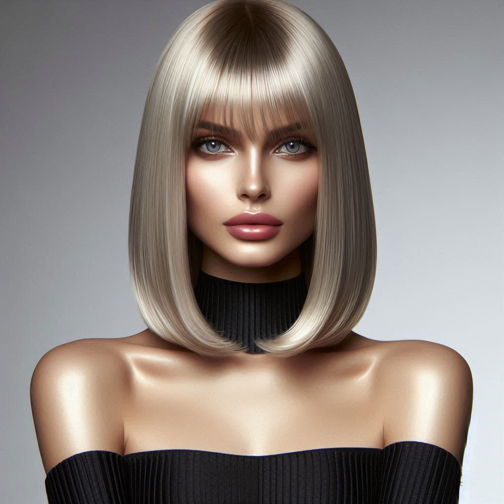 Straight Collarbone-Length Blonde with Micro Bangs