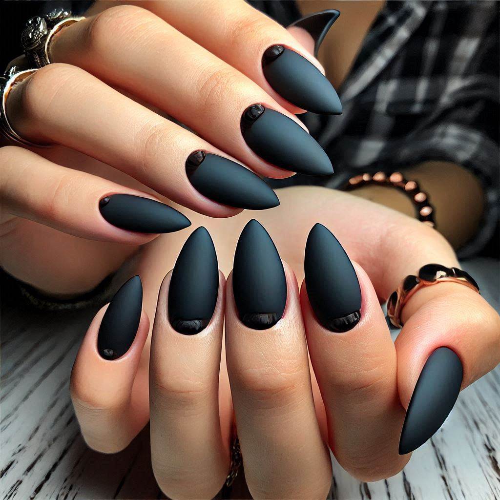 Trendy Black Matte Nails