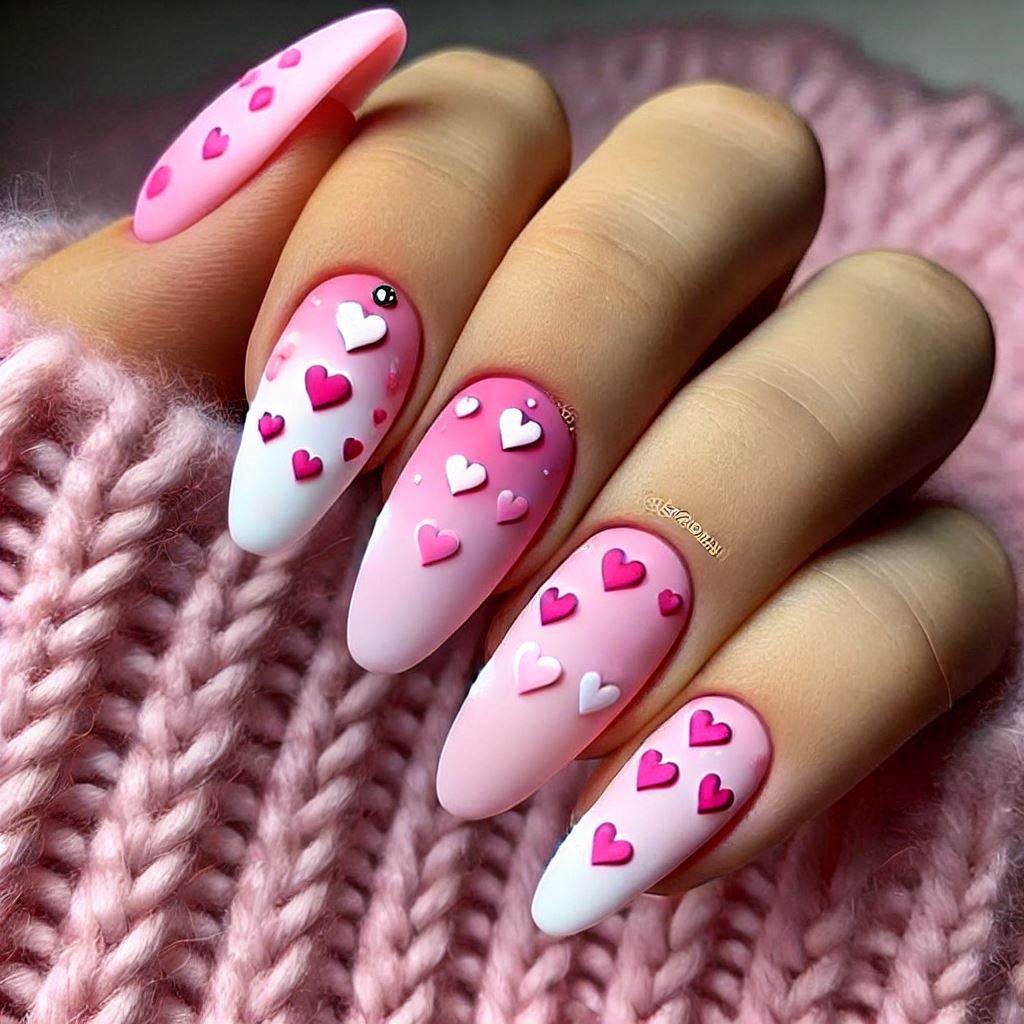 Pink Ombre Nails with Sweet Heart Message