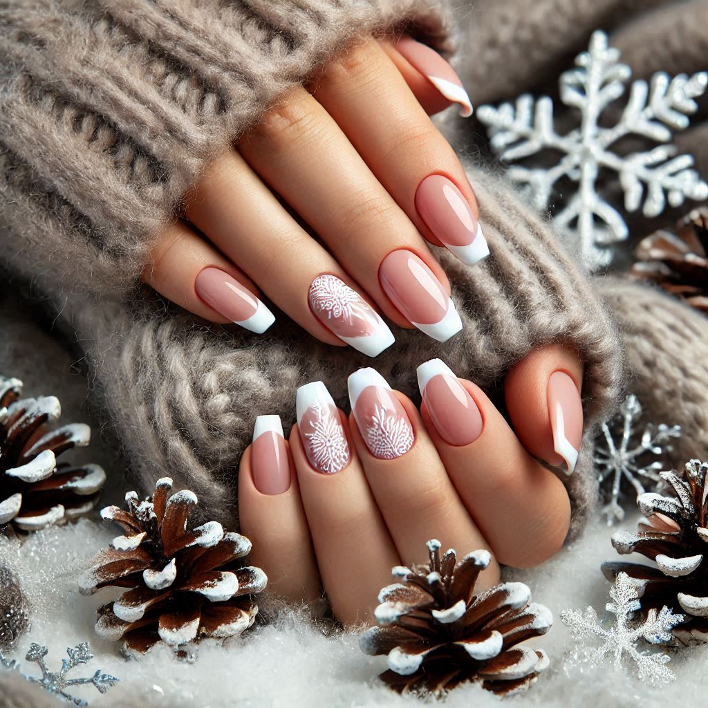 Christmas Snowflake French Manicure