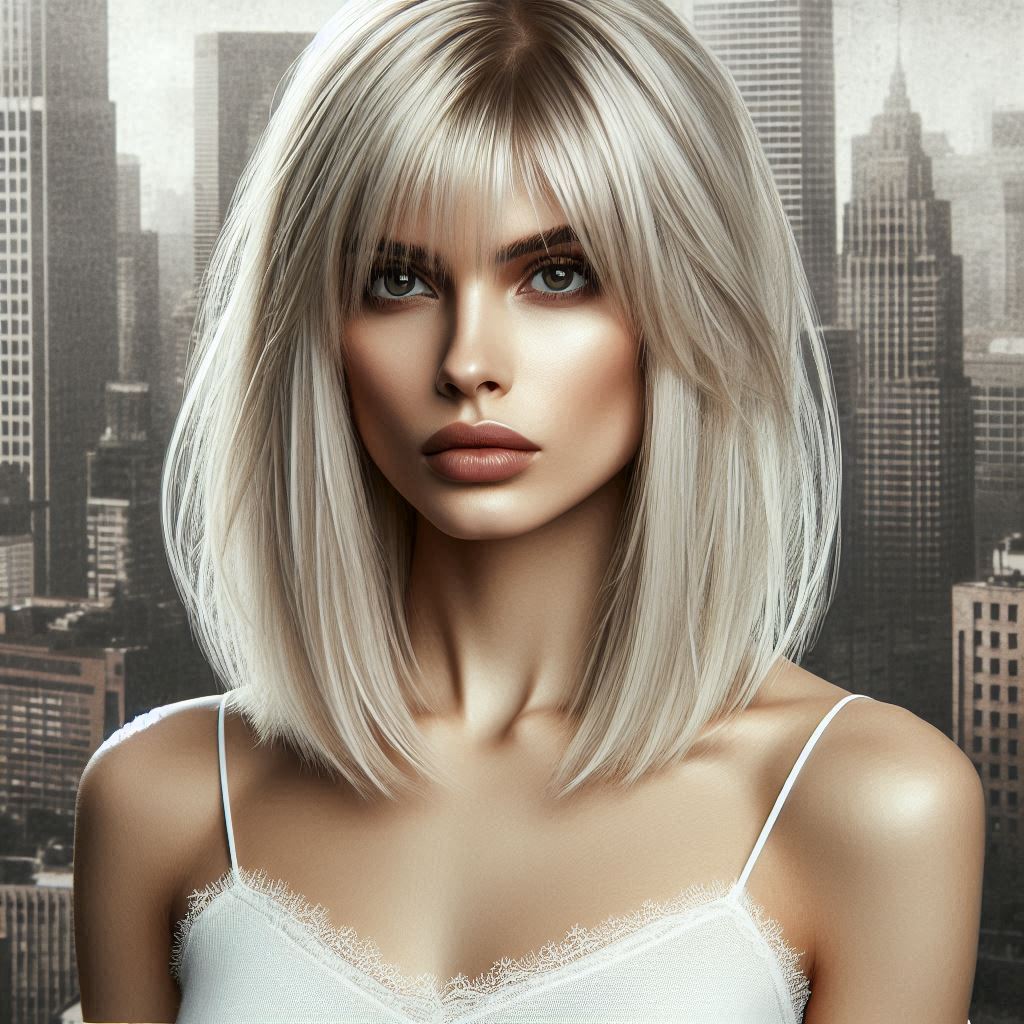 Collarbone-Length Blonde with Asymmetrical Bangs