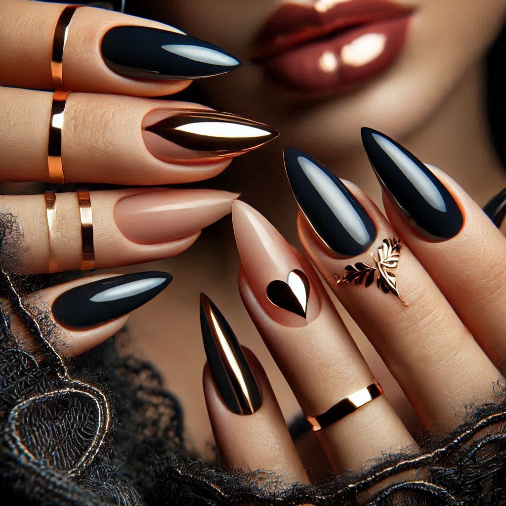 Black and Gold Valentine Nails