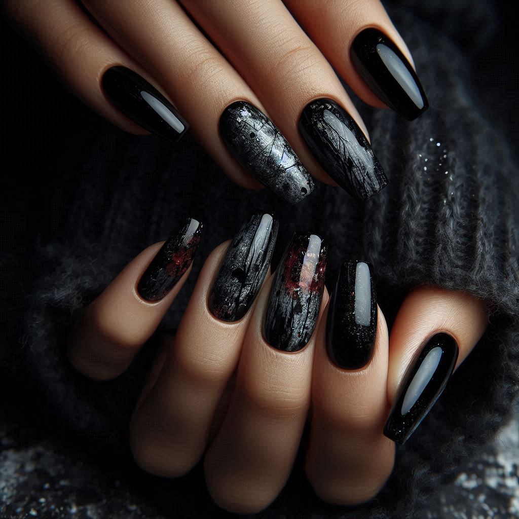 Grunge-Inspired Goth Nails Acrylic for an Edgy Vibe