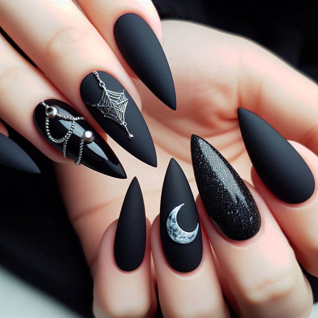 Matte Black Goth Nails Acrylic for a Velvet-Like Finish