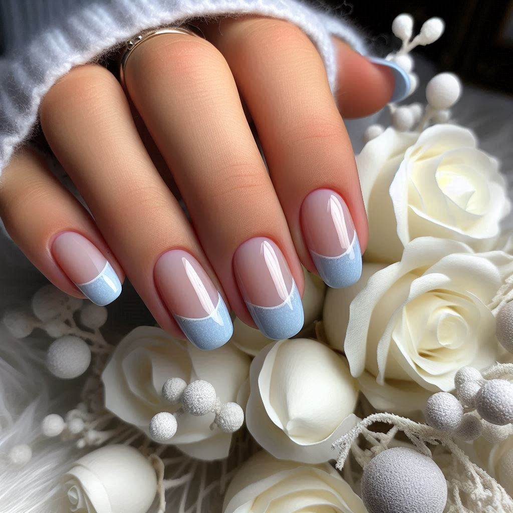 Light Blue French Tip with a Subtle Sparkle