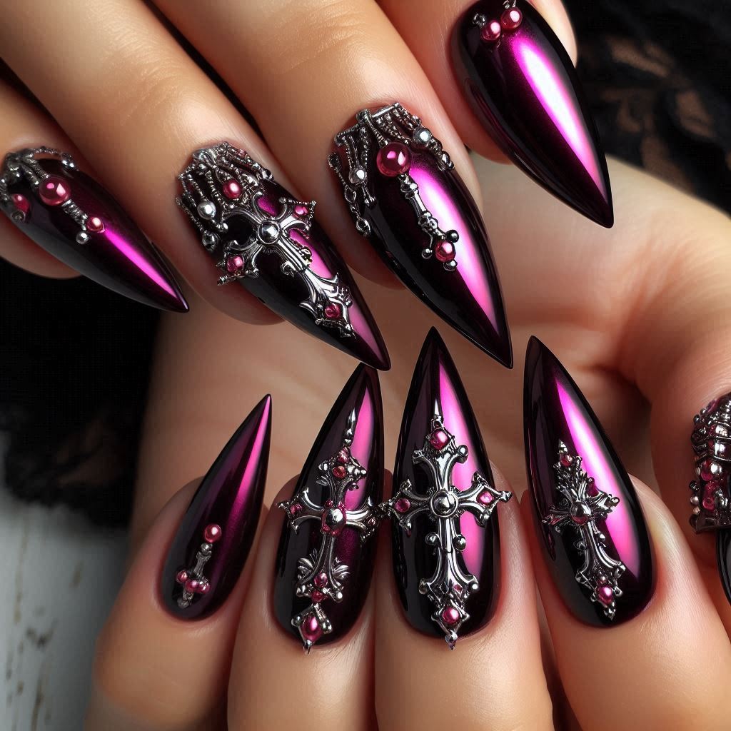 Magenta Chrome with 3D Gothic Crosses