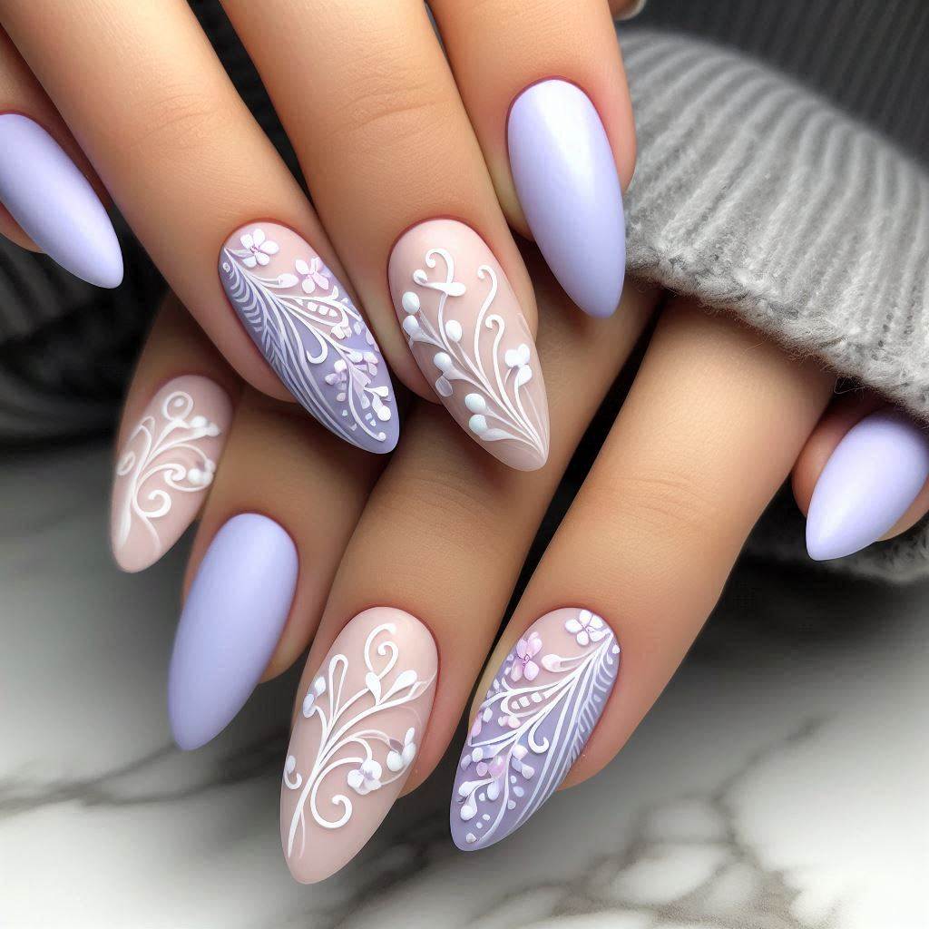  Purple and White Swirl Nails