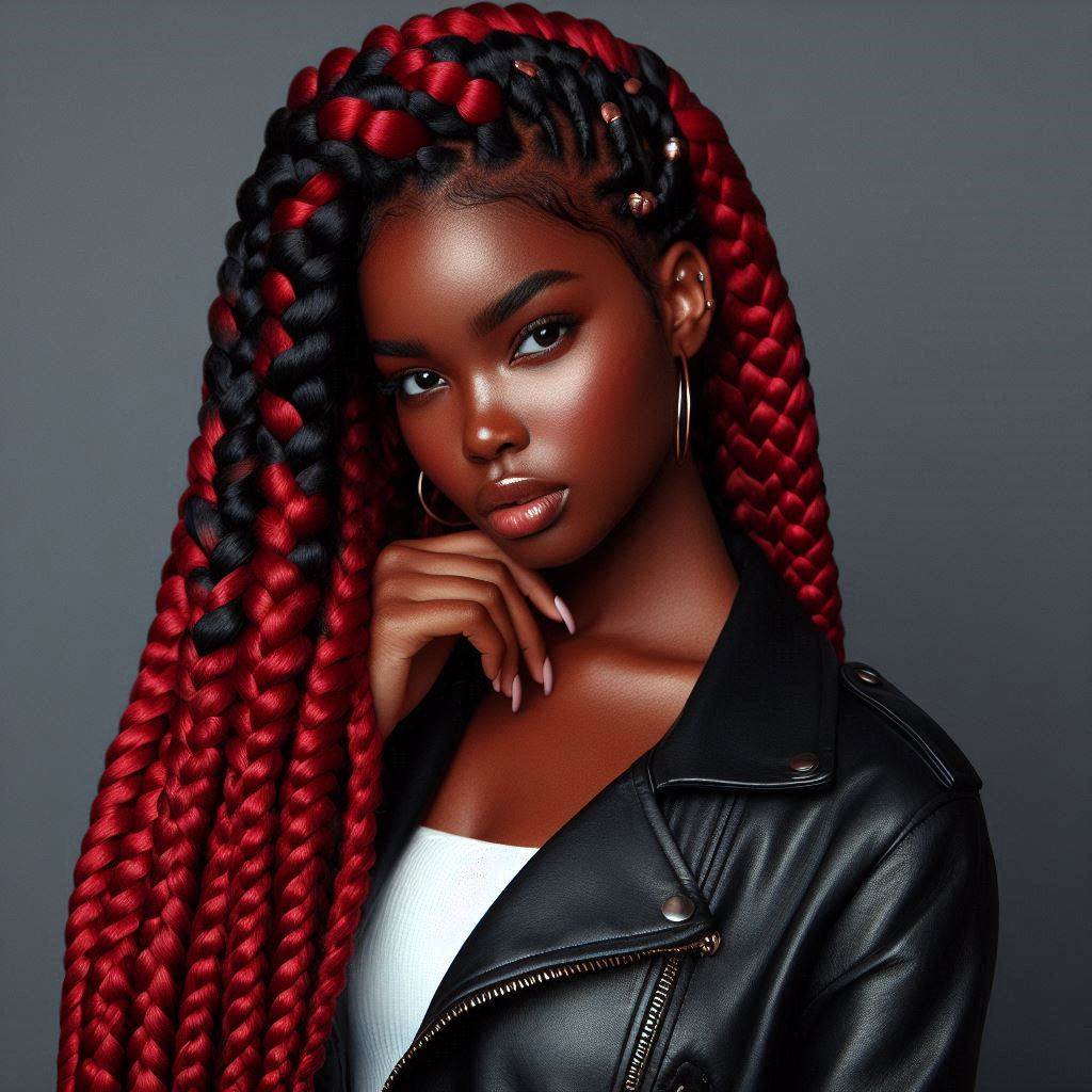 Jumbo Tribal Braids in a Bold Red Hue