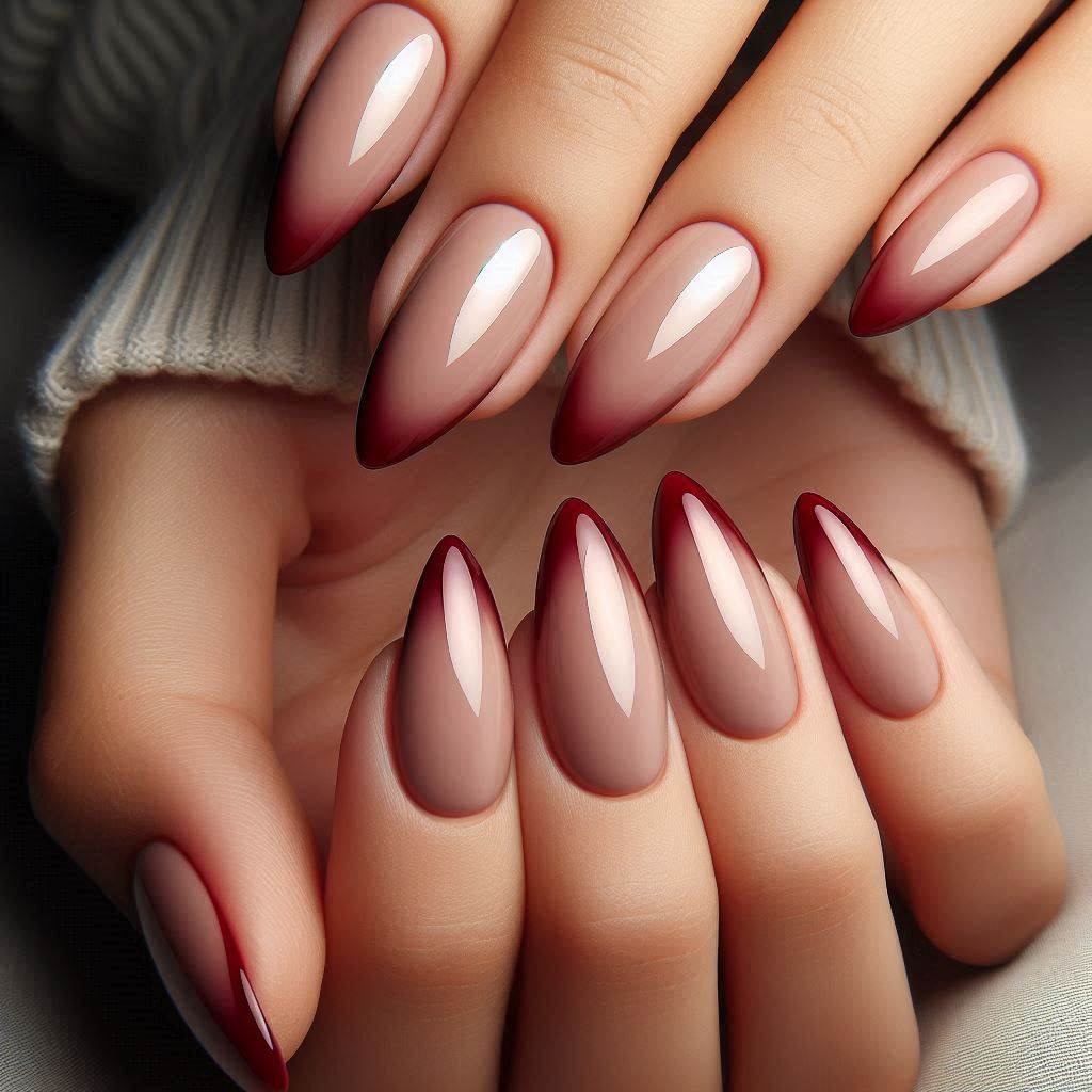 Bold Almond Nails Red Tip