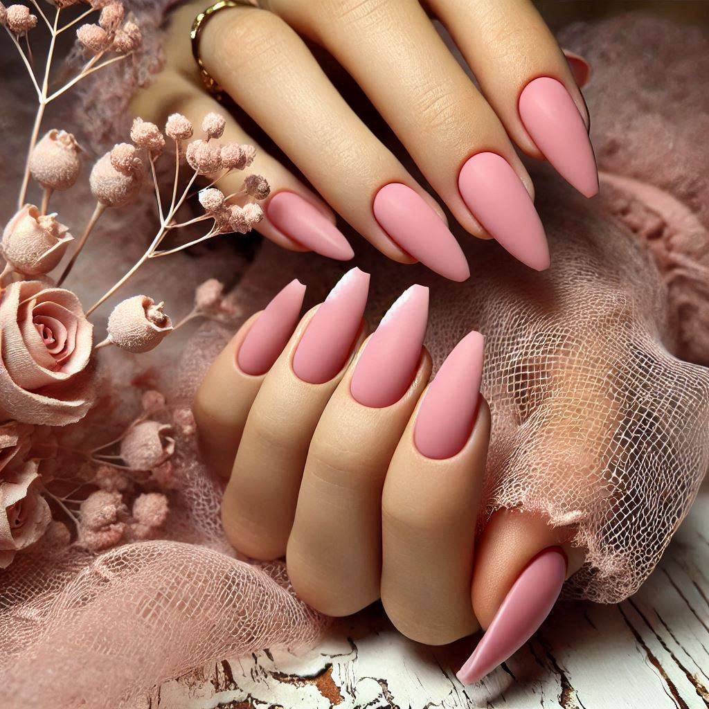 Cute Pink Acrylic Nails with a Dusty and Elegant Finish