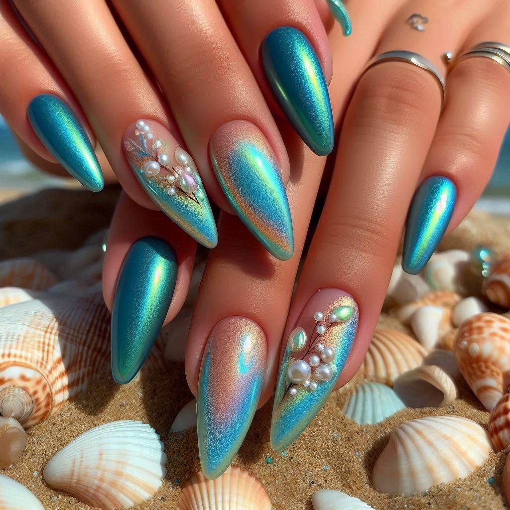 Mermaid-Inspired Almond Nails for an Enchanting Look