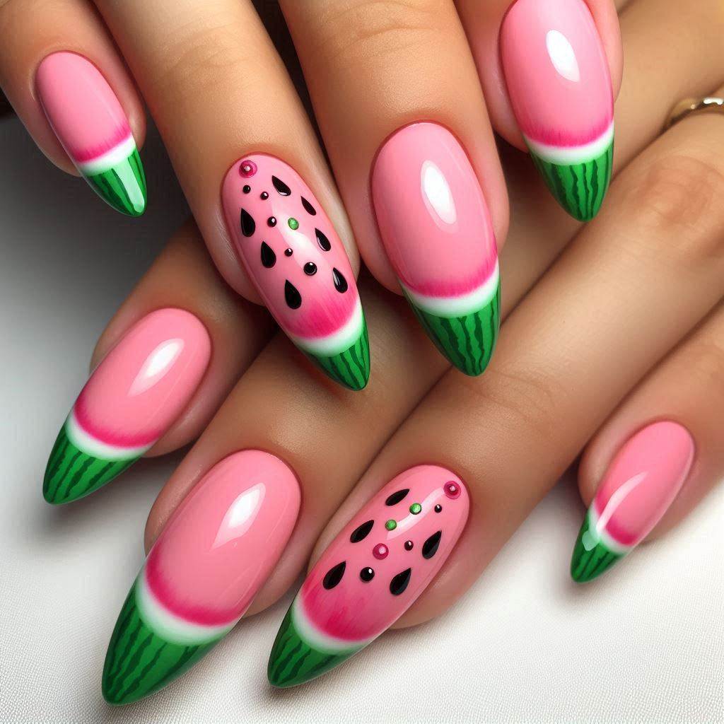 Watermelon Summer Nails Almond Simple Fun