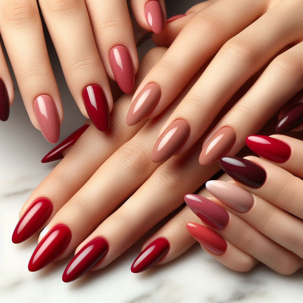 Almond Nails Red by Skin Tone Range