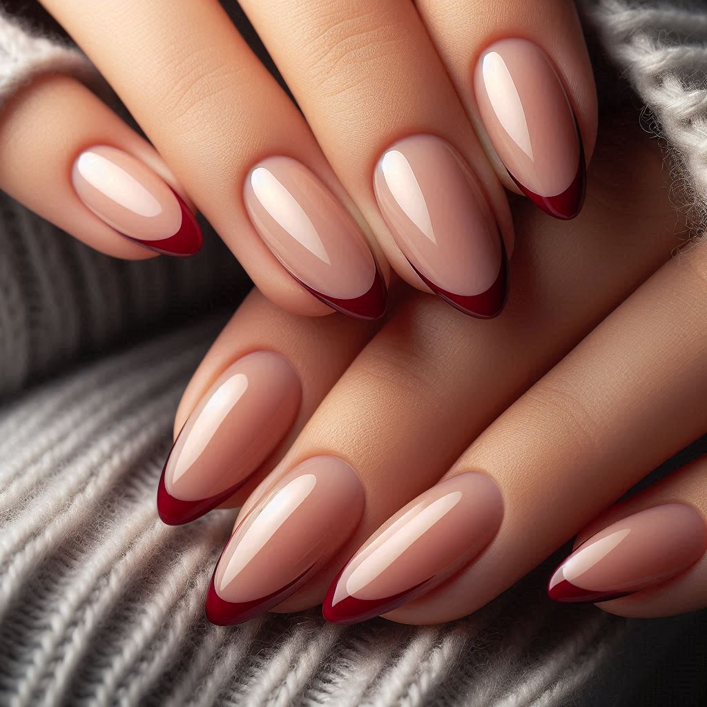 Short Almond Nails Red French