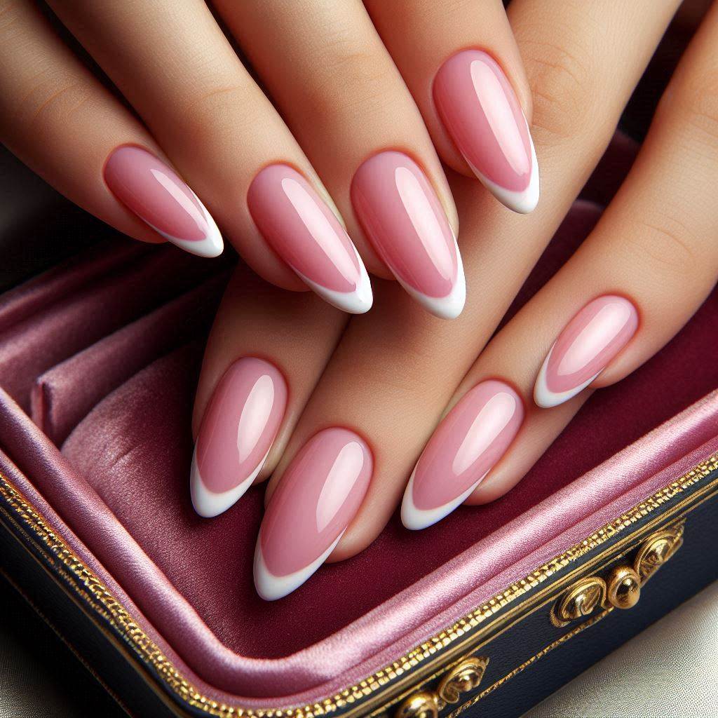 Romantic Vibes with French Tip Nails Pink Almond