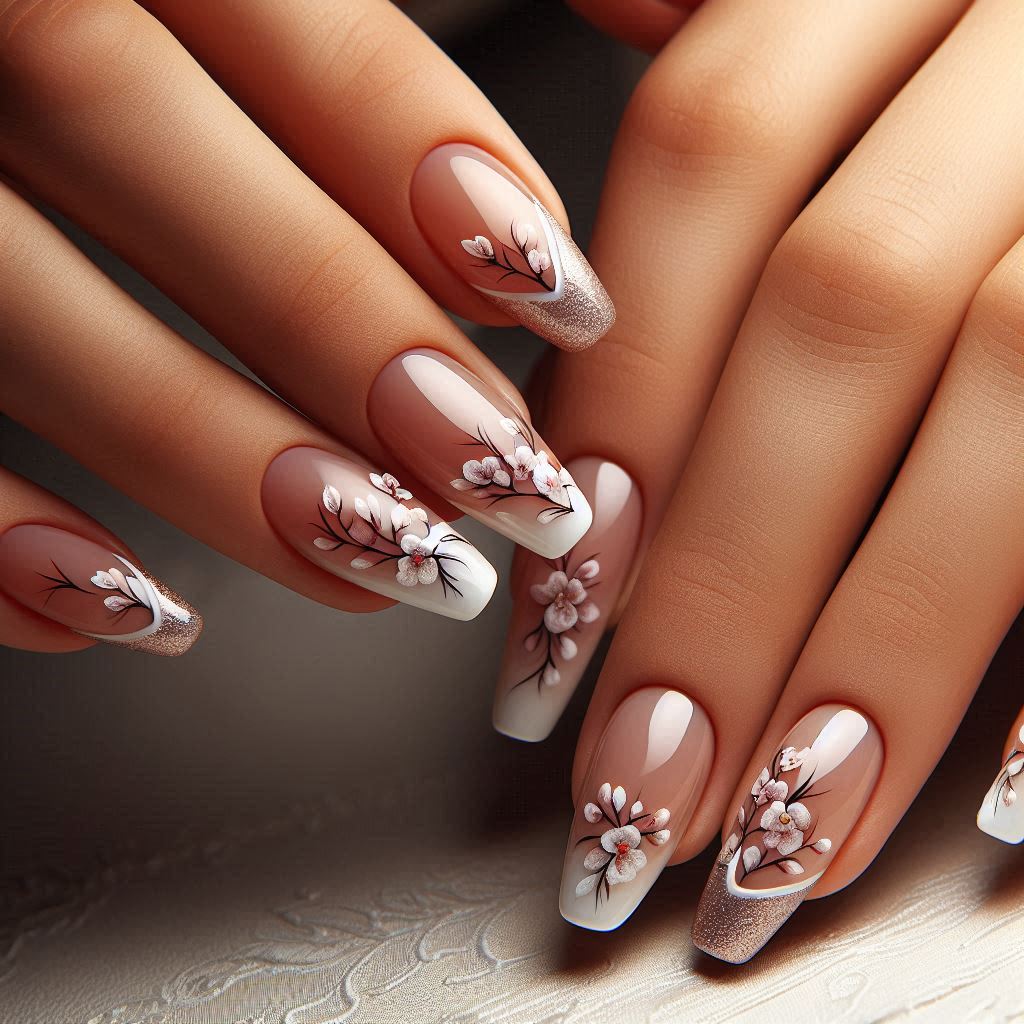 Floral French Manicure